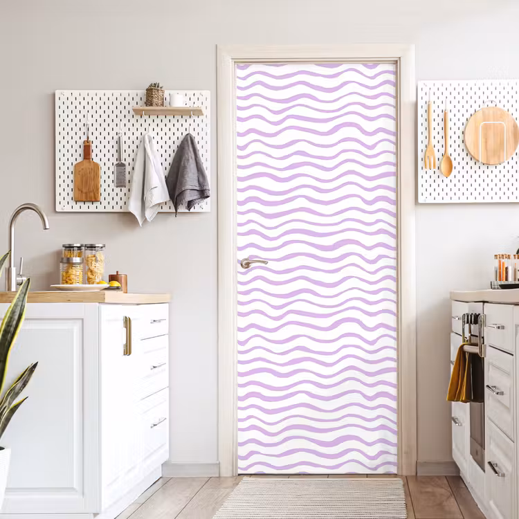 Deursticker - Lila - Geometrisch - Golfjes - Lijnen - Patroon — 7