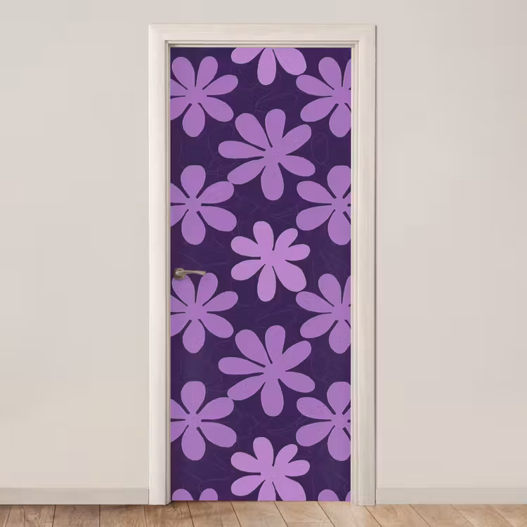 Deursticker - Paars - Botanisch - Bloemen - Retro - Patroon — 1
