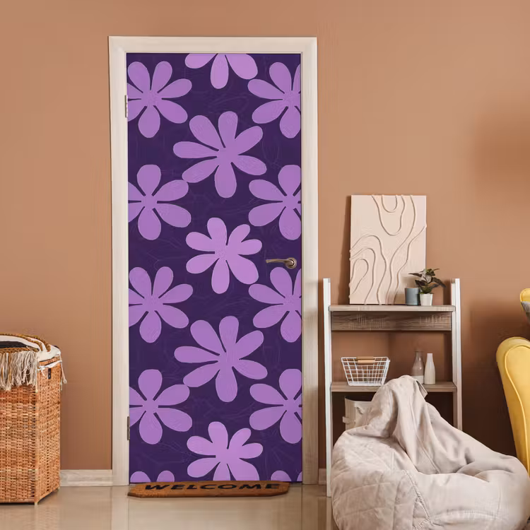 Deursticker - Paars - Botanisch - Bloemen - Retro - Patroon — 2