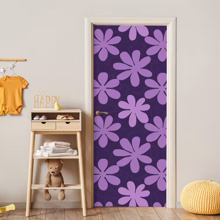 Deursticker - Paars - Botanisch - Bloemen - Retro - Patroon — 6