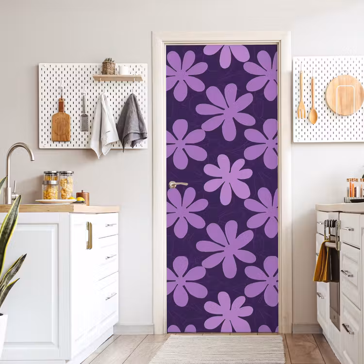 Deursticker - Paars - Botanisch - Bloemen - Retro - Patroon — 7