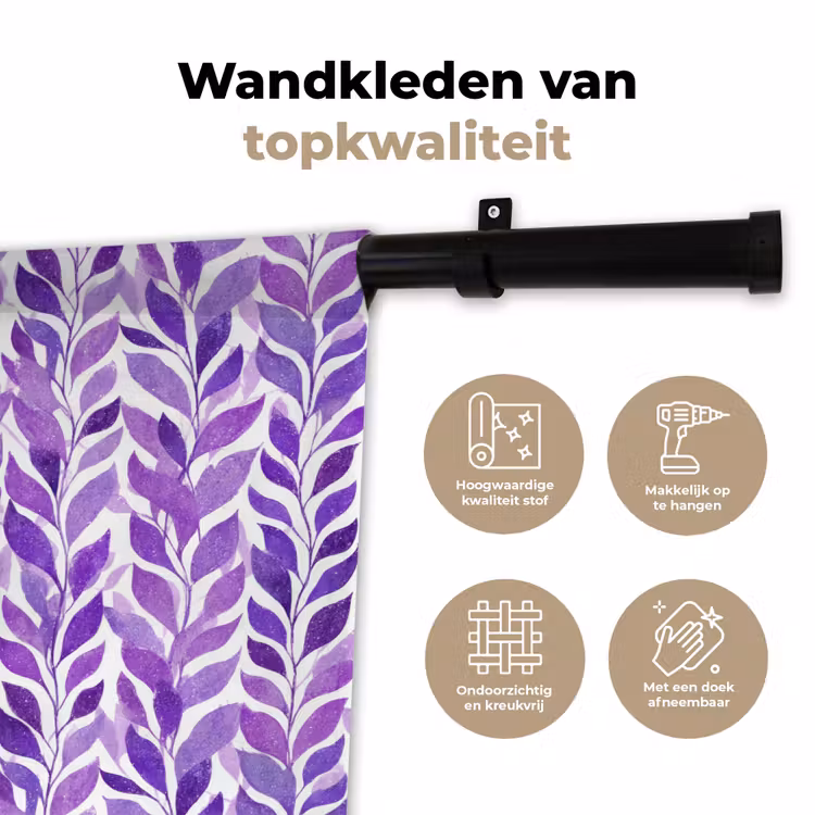Wandkleed - Paars - Botanisch - Bladeren - Aquarel - Takken - Patroon — 3