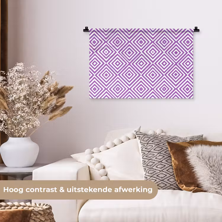 Wandkleed - Paars - Geometrisch - Ruiten - Concentrisch - Patroon — 4