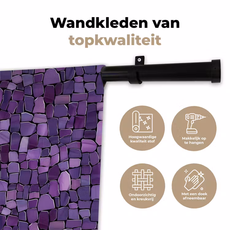 Wandkleed - Paars - Mozaïek - Scherven - Steen - Patroon — 3