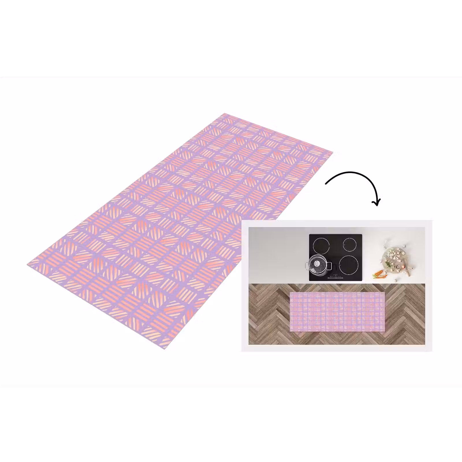 Keukenloper - Paars - Roze - Geometrisch - Strepen - Blokken - Patroon — 1