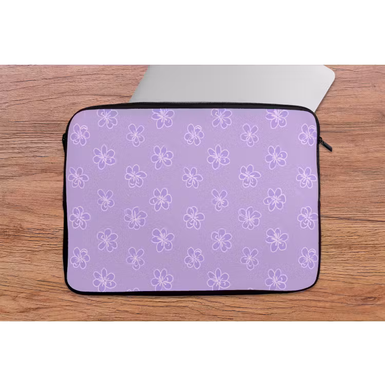 Laptophoes - Lila - Botanisch - Bloemen - Handgetekend - Patroon — 2