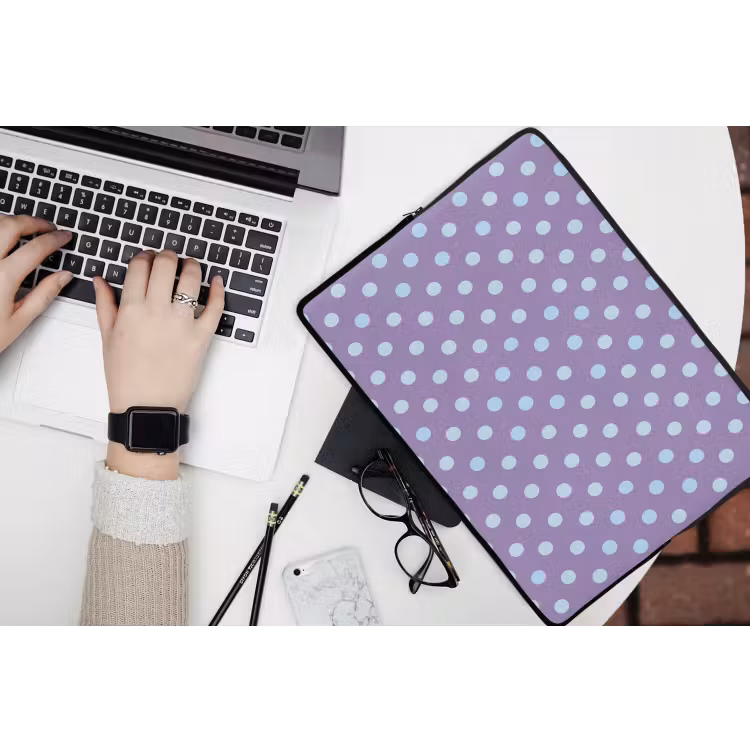 Laptophoes - Paars - Blauw - Geometrisch - Stippen - Polka Dot - Patroon — 3