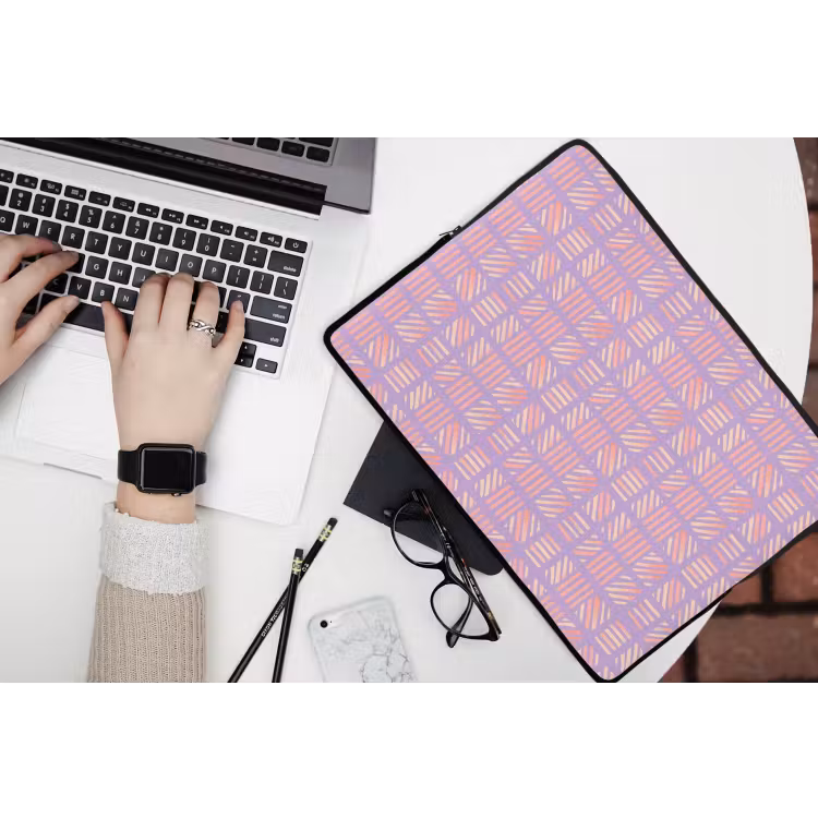 Laptophoes - Paars - Roze - Geometrisch - Strepen - Blokken - Patroon — 3
