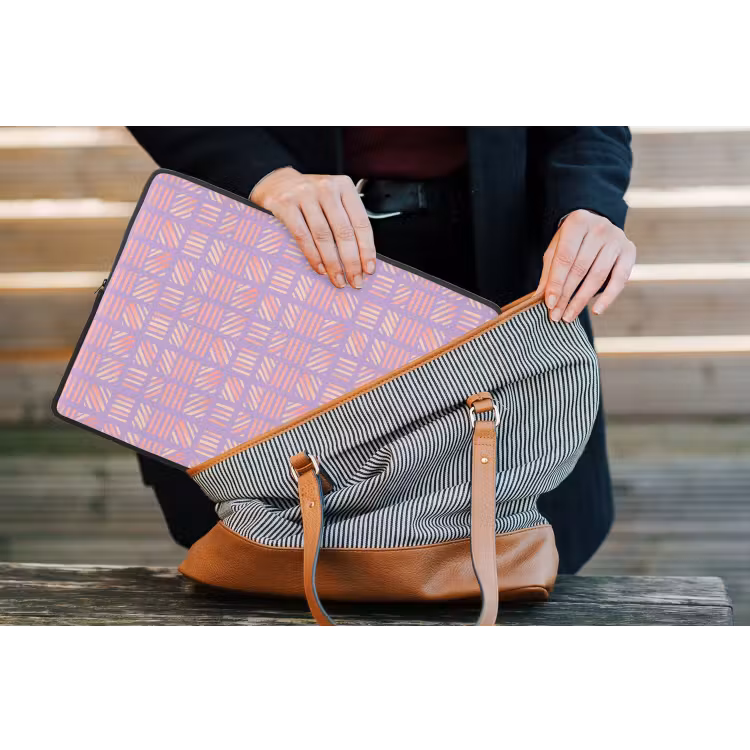 Laptophoes - Paars - Roze - Geometrisch - Strepen - Blokken - Patroon — 4