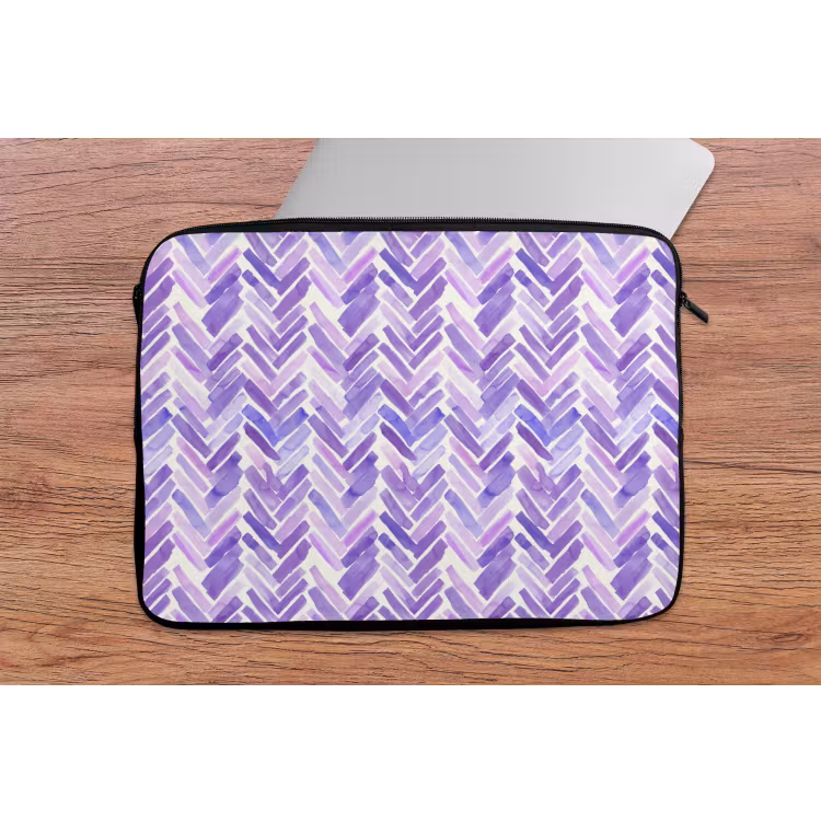 Laptophoes - Paars - Visgraat - Aquarel - Penseelstreken - Patroon — 2