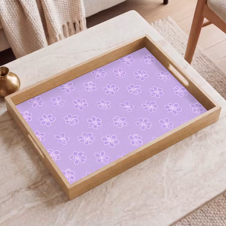 Dienblad - Lila - Botanisch - Bloemen - Handgetekend - Patroon — 2
