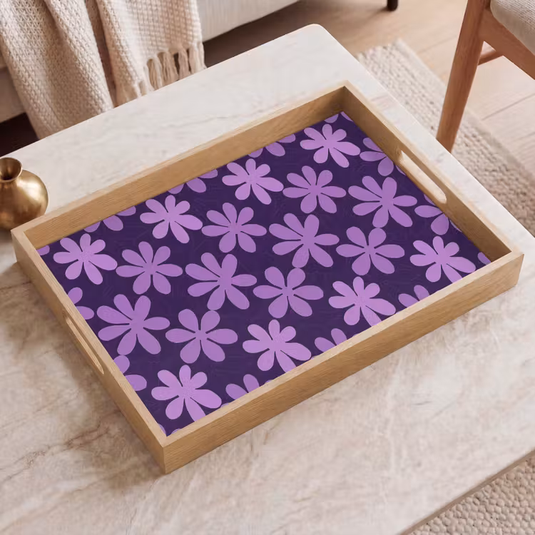 Dienblad - Paars - Botanisch - Bloemen - Retro - Patroon — 2