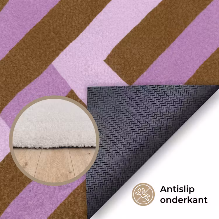 Vloerkleed - Bruin - Roze - Geometrisch - Meander - Patroon — 4