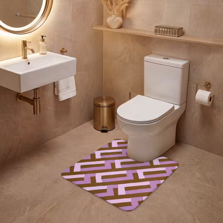 Wc Mat - Bruin - Roze - Geometrisch - Meander - Patroon — 3