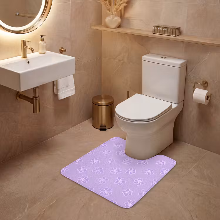 Wc Mat - Lila - Botanisch - Bloemen - Handgetekend - Patroon — 3