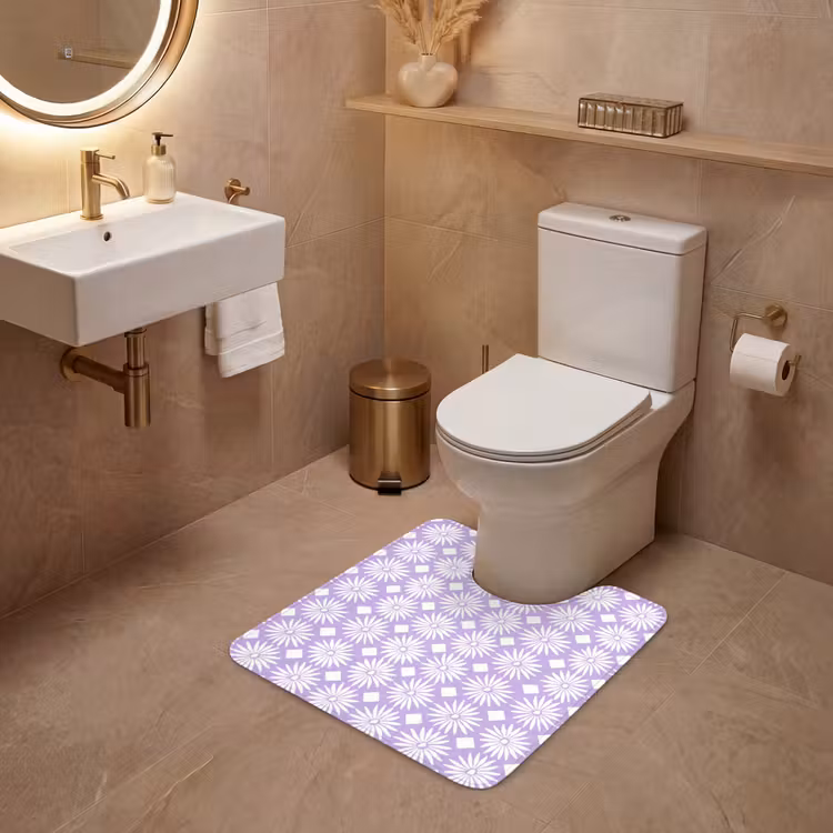 Wc Mat - Lila - Botanisch - Bloemen - Margrieten - Patroon — 3