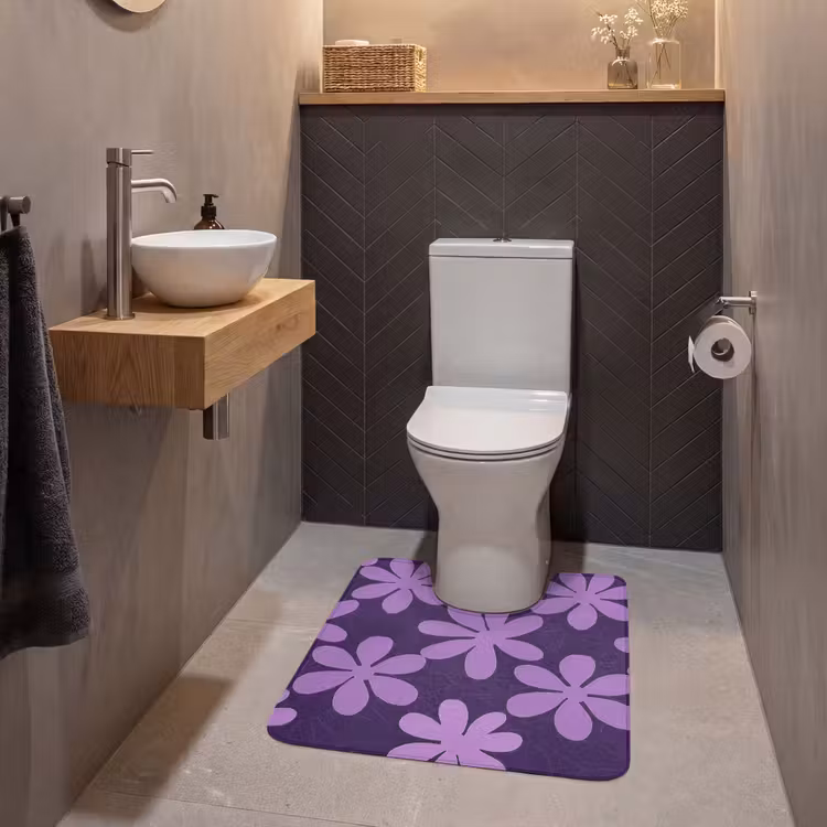 Wc Mat - Paars - Botanisch - Bloemen - Retro - Patroon — 2