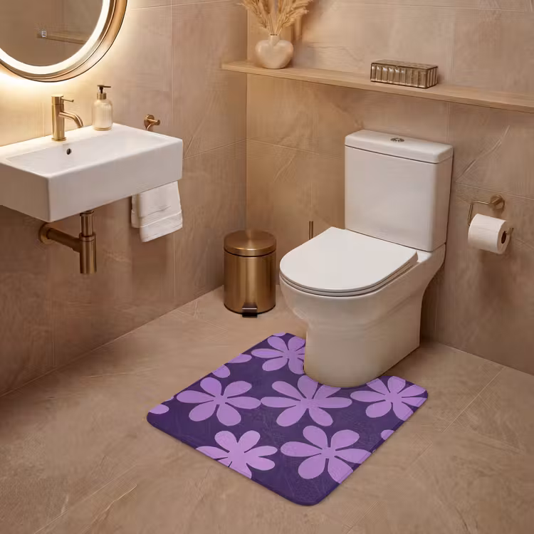 Wc Mat - Paars - Botanisch - Bloemen - Retro - Patroon — 3