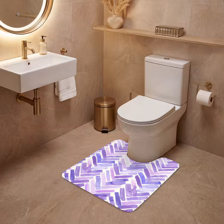 Wc Mat - Paars - Visgraat - Aquarel - Penseelstreken - Patroon — 3