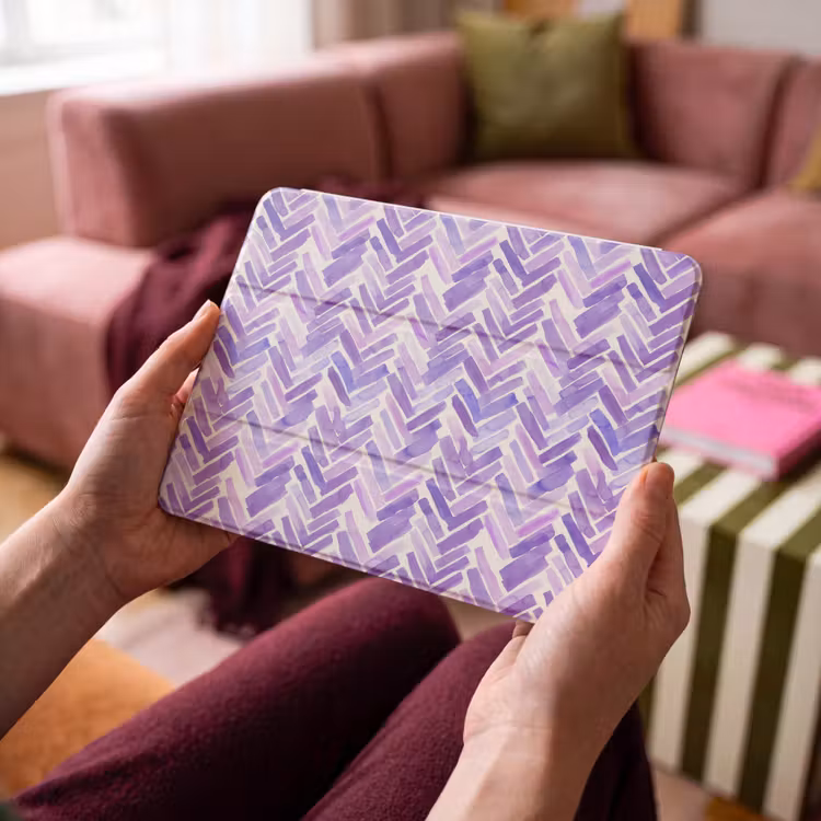 iPad hoes - Paars - Visgraat - Aquarel - Penseelstreken - Patroon — 4