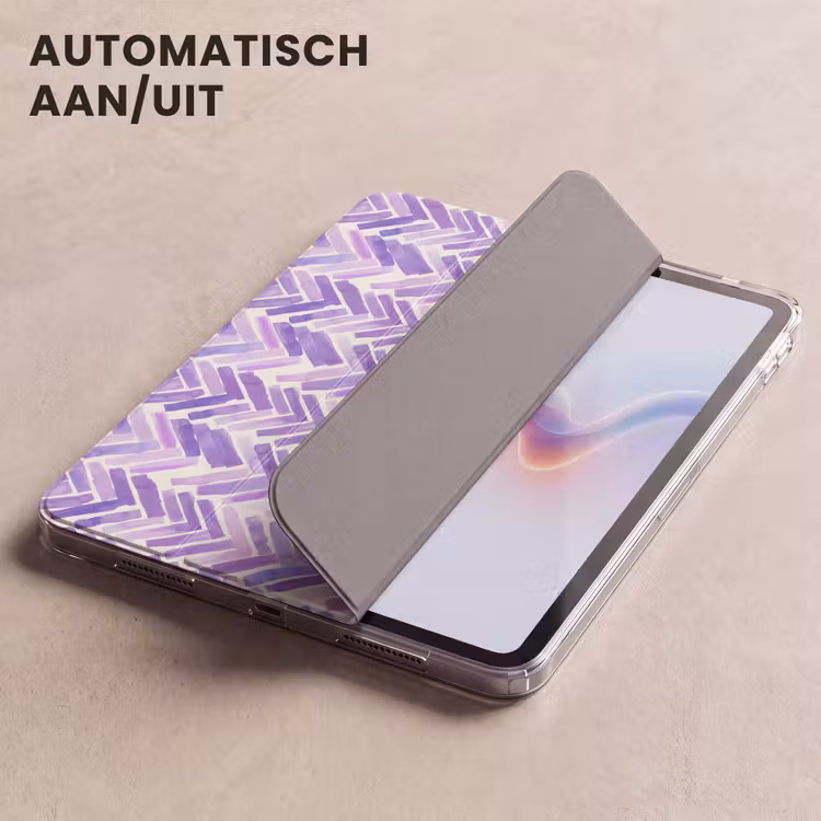iPad hoes - Paars - Visgraat - Aquarel - Penseelstreken - Patroon — 5
