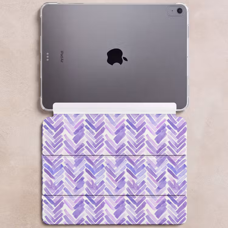 iPad hoes - Paars - Visgraat - Aquarel - Penseelstreken - Patroon — 6