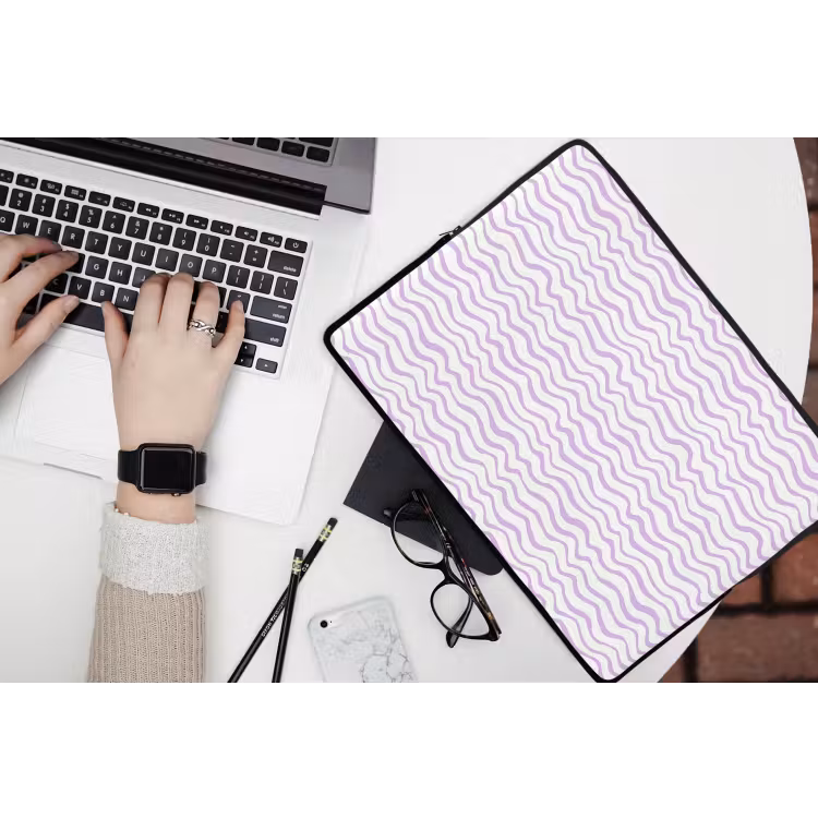 Laptophoes - Lila - Geometrisch - Golfjes - Lijnen - Patroon — 3