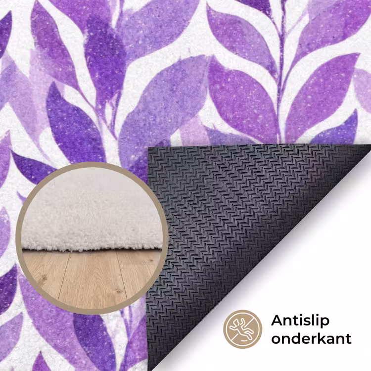 Vloerkleed - Paars - Botanisch - Bladeren - Aquarel - Takken - Patroon — 4