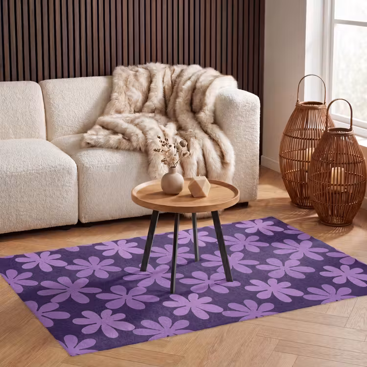 Vloerkleed - Paars - Botanisch - Bloemen - Retro - Patroon — 3