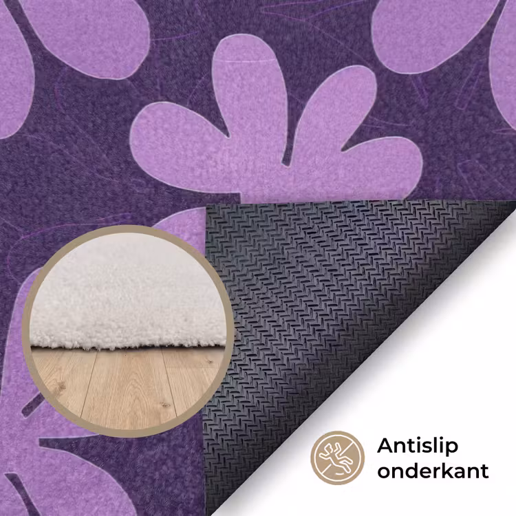 Vloerkleed - Paars - Botanisch - Bloemen - Retro - Patroon — 4