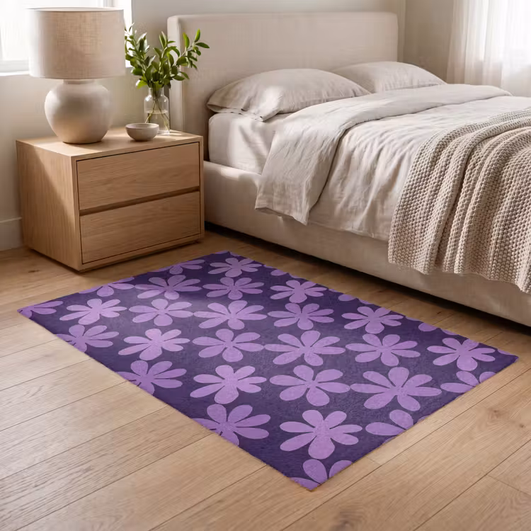 Vloerkleed - Paars - Botanisch - Bloemen - Retro - Patroon — 5