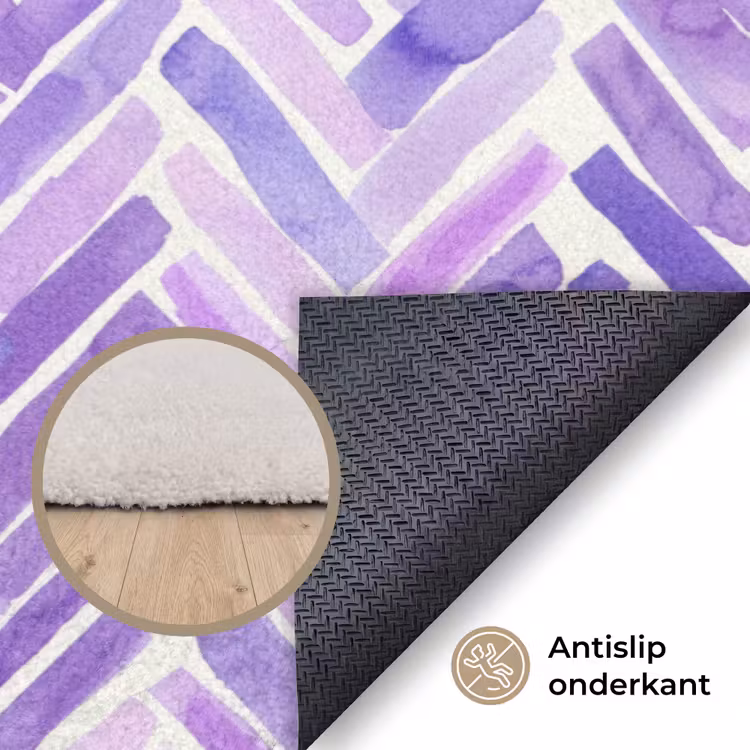 Vloerkleed - Paars - Visgraat - Aquarel - Penseelstreken - Patroon — 4
