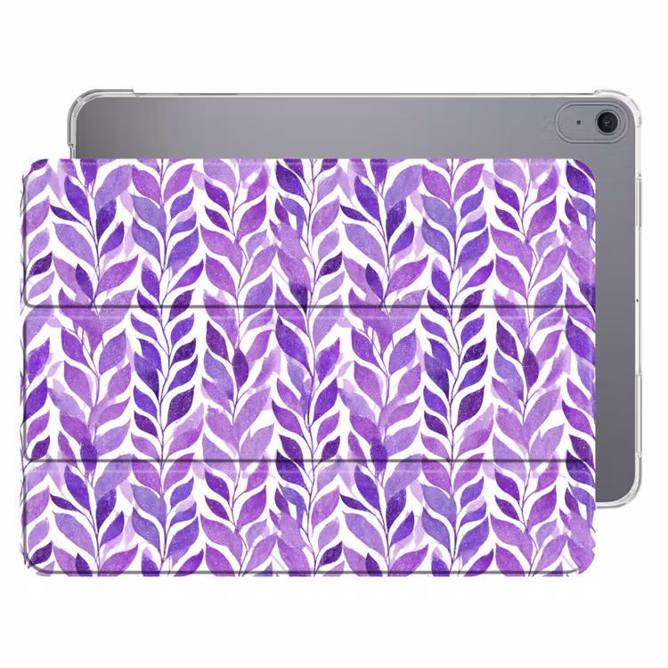 iPad hoes - Paars - Botanisch - Bladeren - Aquarel - Takken - Patroon — 1