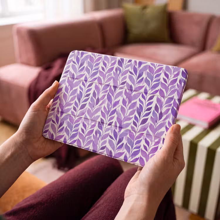 iPad hoes - Paars - Botanisch - Bladeren - Aquarel - Takken - Patroon — 4