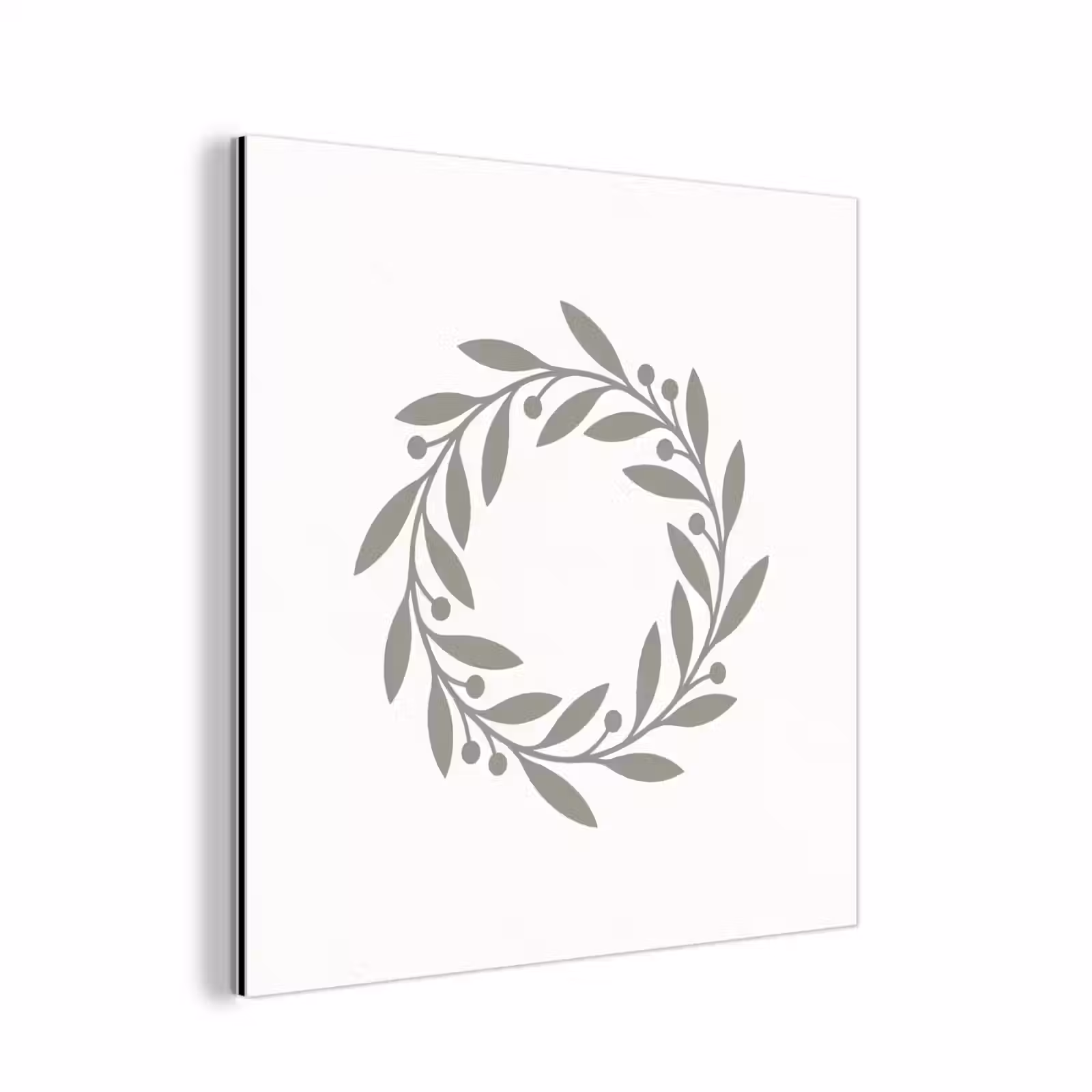 Aluminium schilderij - Krans - Bladeren - Natuur - Minimalistisch - Grijs — 1