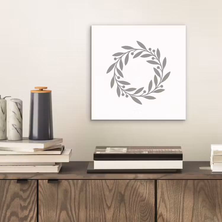 Aluminium schilderij - Krans - Bladeren - Natuur - Minimalistisch - Grijs — 2