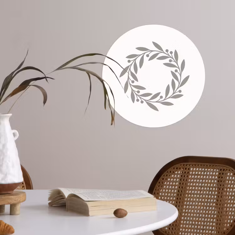 Behangcirkel - Krans - Bladeren - Natuur - Minimalistisch - Grijs — 4