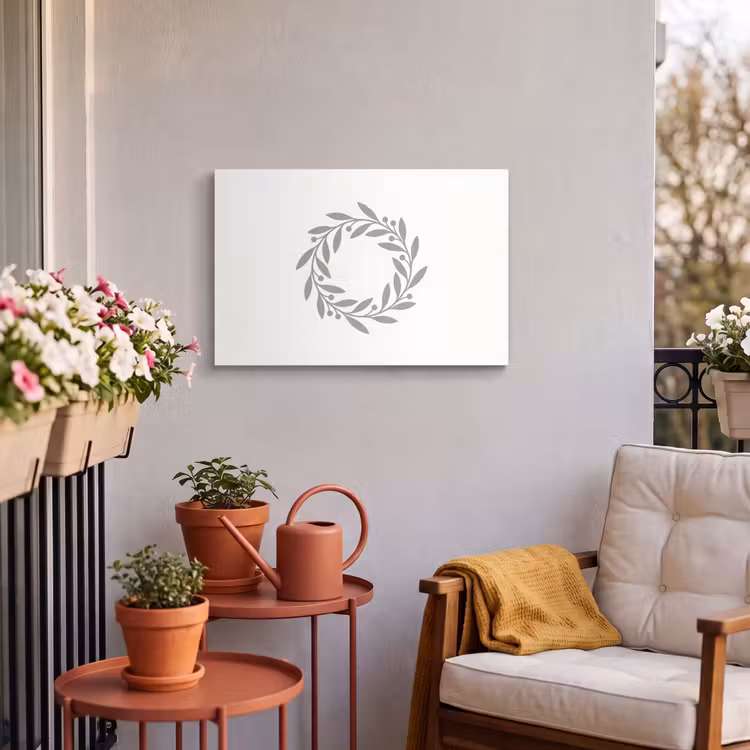 Buiten canvas - Krans - Bladeren - Natuur - Minimalistisch - Grijs — 3