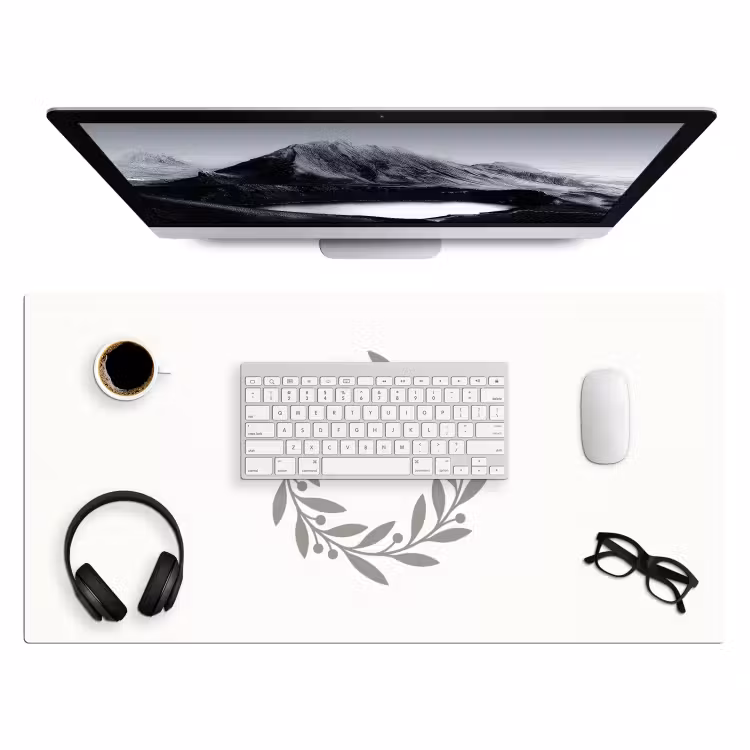 Bureau onderlegger - Krans - Bladeren - Natuur - Minimalistisch - Grijs — 4