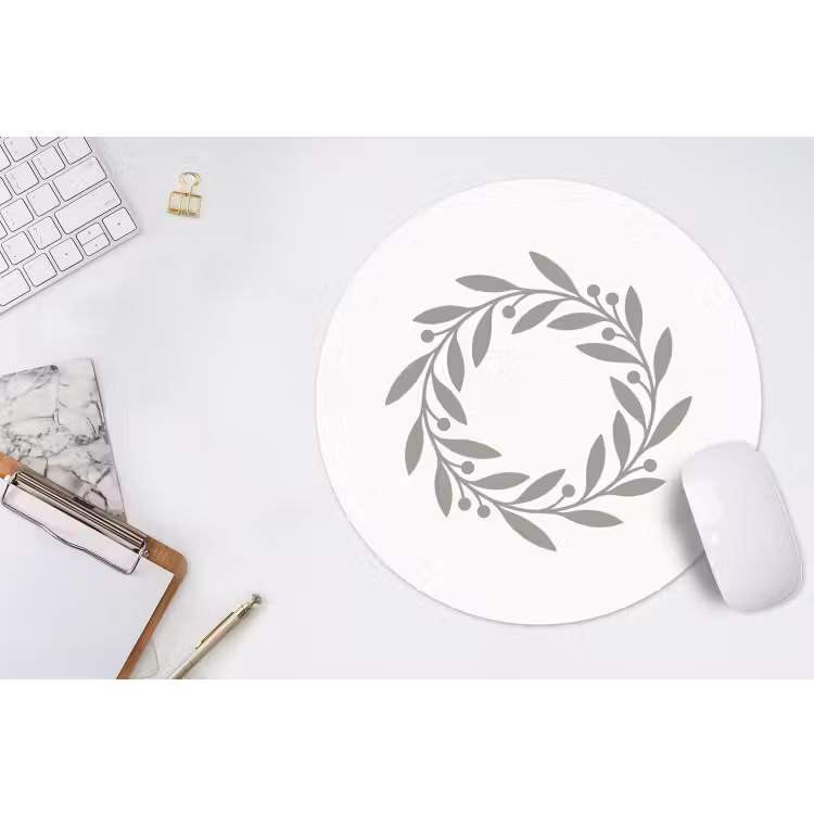 Muismat - Krans - Bladeren - Natuur - Minimalistisch - Grijs — 2