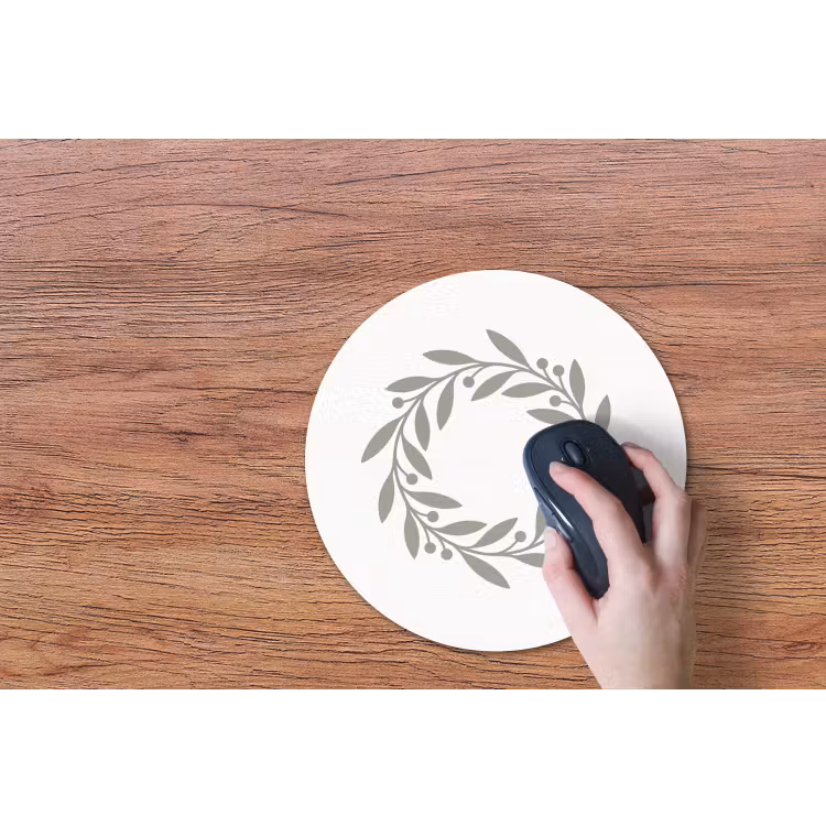 Muismat - Krans - Bladeren - Natuur - Minimalistisch - Grijs — 3