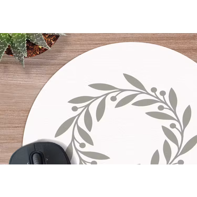 Muismat - Krans - Bladeren - Natuur - Minimalistisch - Grijs — 4
