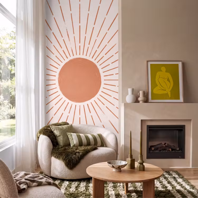 Behang - Zon - Stralen - Abstract - Terracotta - Modern — 1