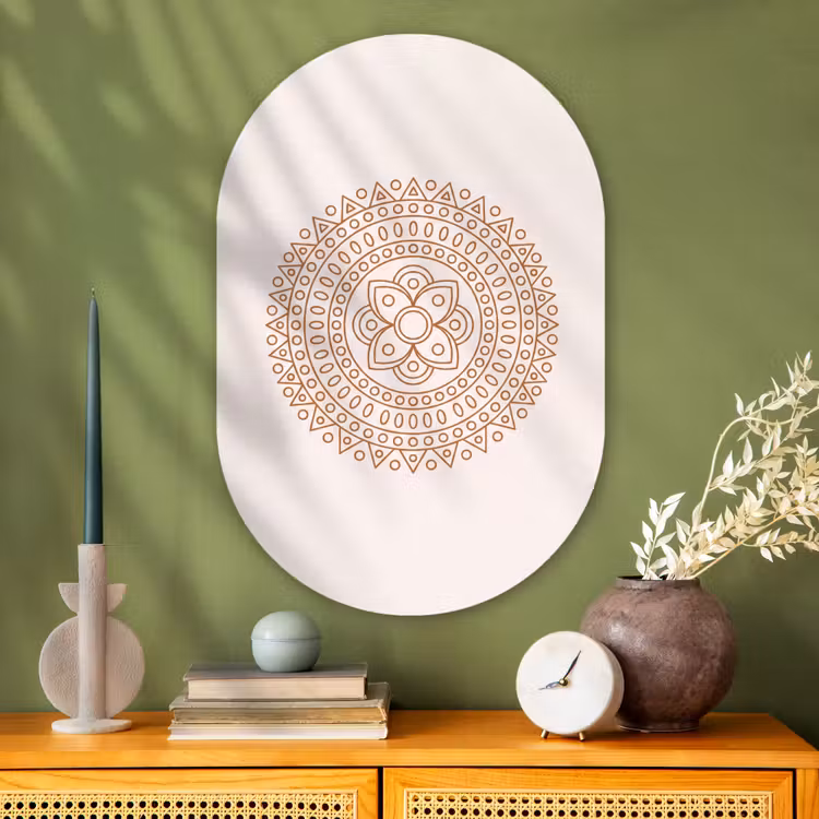 Muurovaal - Glas - Mandala - Geometrisch - Abstract - Oosters - Bruin — 2