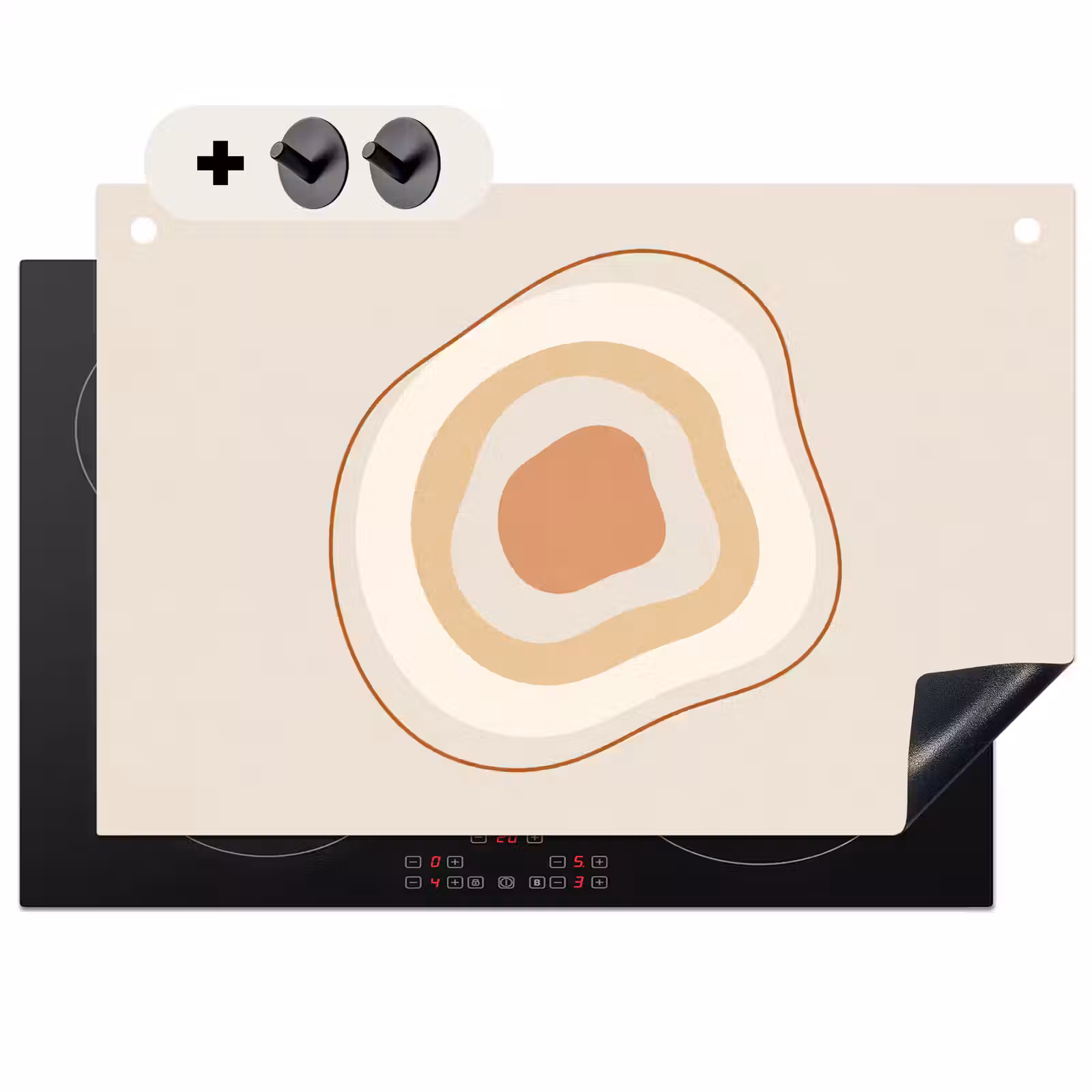 Inductie beschermer en spatscherm (2in1) - Abstract - Organisch - Modern - Beige - Kunst — 1