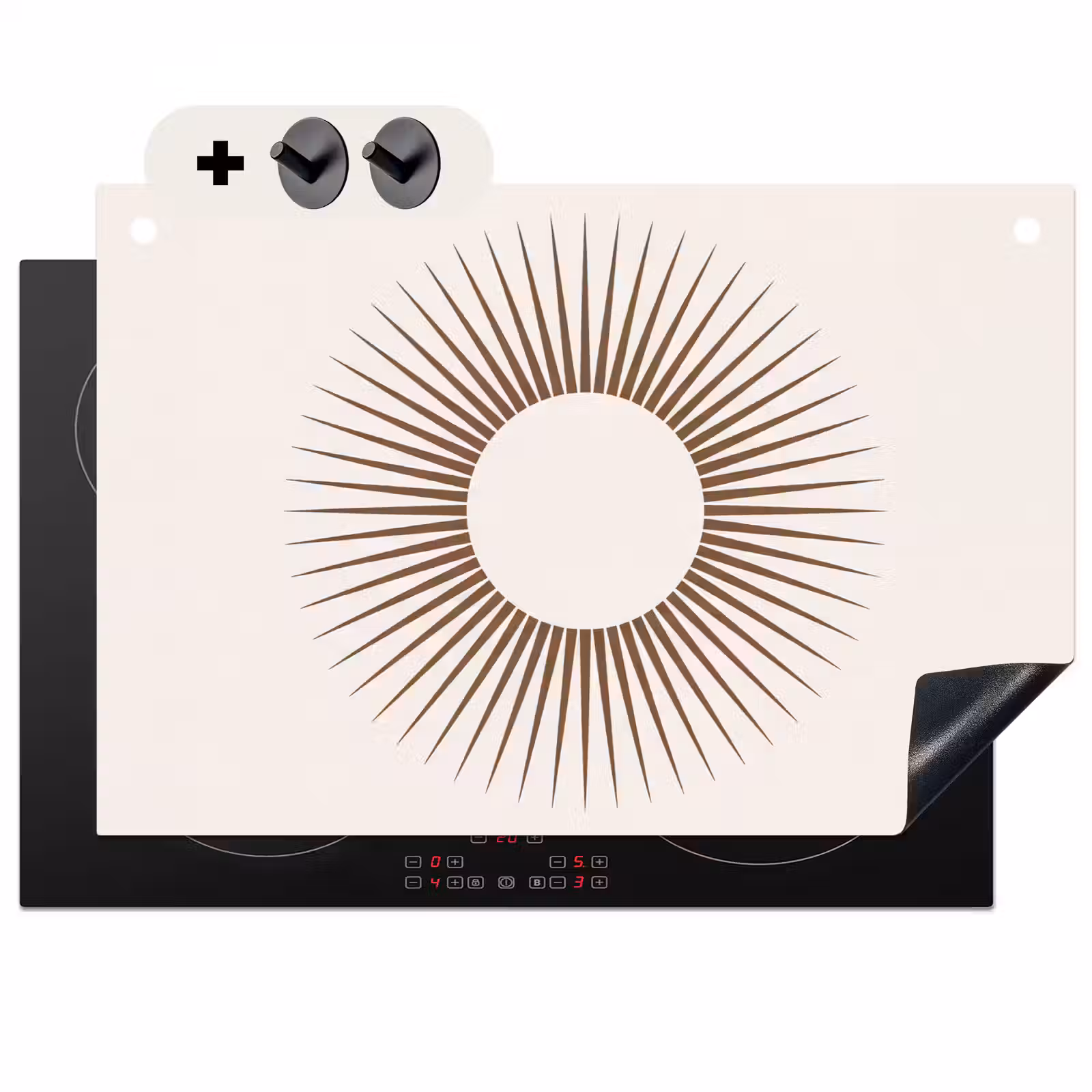 Inductie beschermer en spatscherm (2in1) - Abstract - Zon - Symbool - Modern - Beige — 1
