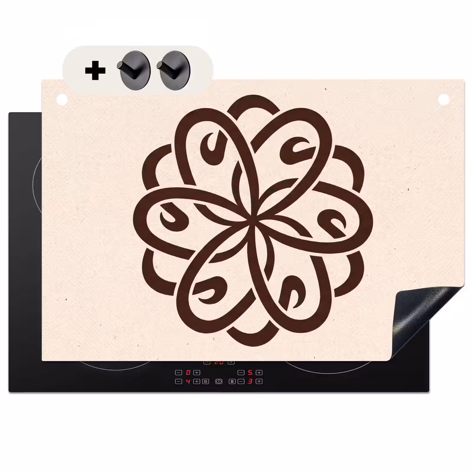 Inductie beschermer en spatscherm (2in1) - Patroon - Knoop - Abstract - Modern - Bruin — 1