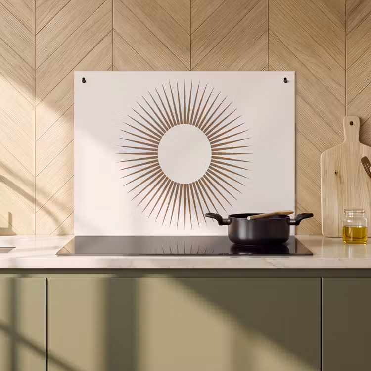 Inductie beschermer en spatscherm (2in1) - Abstract - Zon - Symbool - Modern - Beige — 2