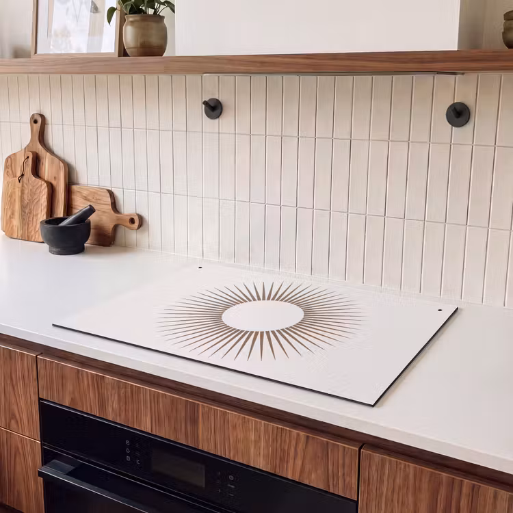 Inductie beschermer en spatscherm (2in1) - Abstract - Zon - Symbool - Modern - Beige — 3