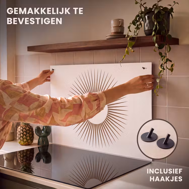 Inductie beschermer en spatscherm (2in1) - Abstract - Zon - Symbool - Modern - Beige — 7